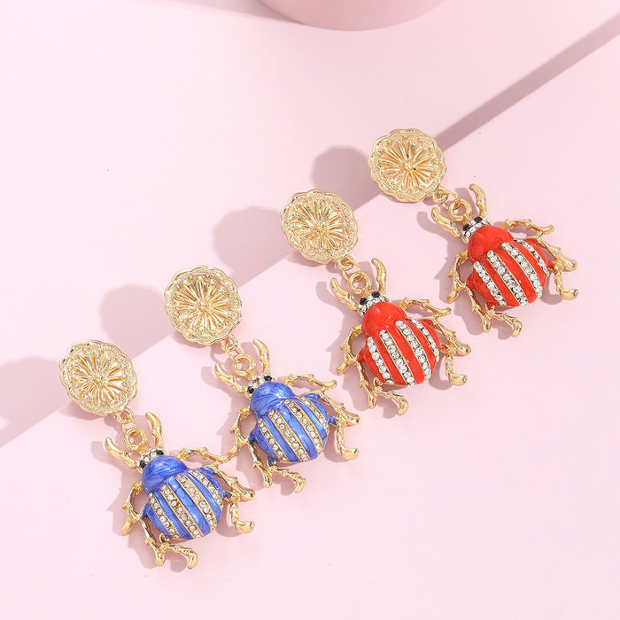 Wholesale Earrings Alloy Enamel Diamond Ladybug MOQ≥2 JDC-ES-JUYAO005