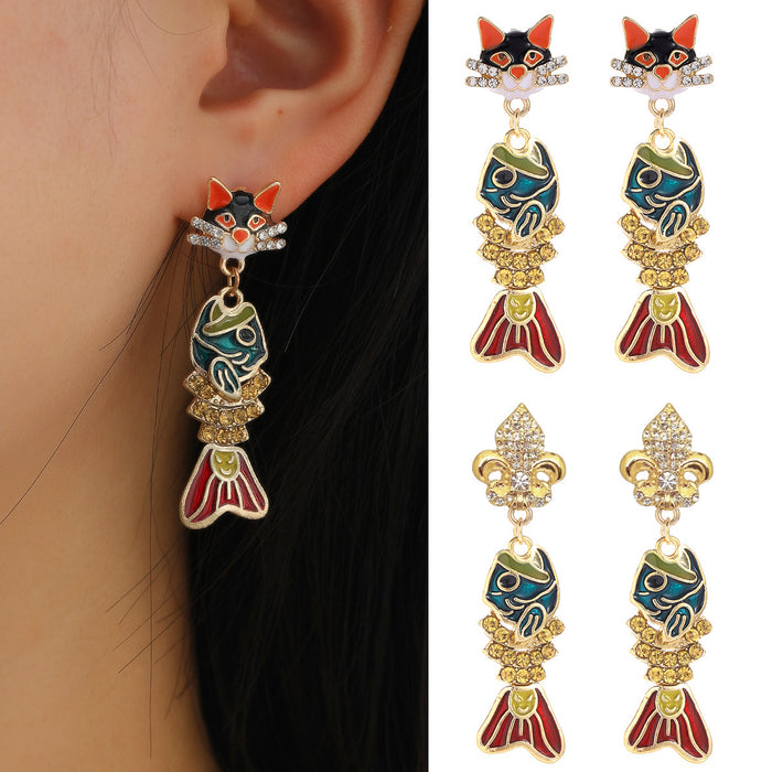 Wholesale Earrings Alloy Enamel Anchor Cat Fish Spot Drill MOQ≥2 JDC-ES-JUYAO002