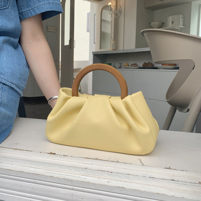 Jewelry WholesaleWholesale wood handle pleated cloud messenger Mini Handbag JDC-HB-Yanluo007 Handbags 燕罗 %variant_option1% %variant_option2% %variant_option3%  Factory Price JoyasDeChina Joyas De China