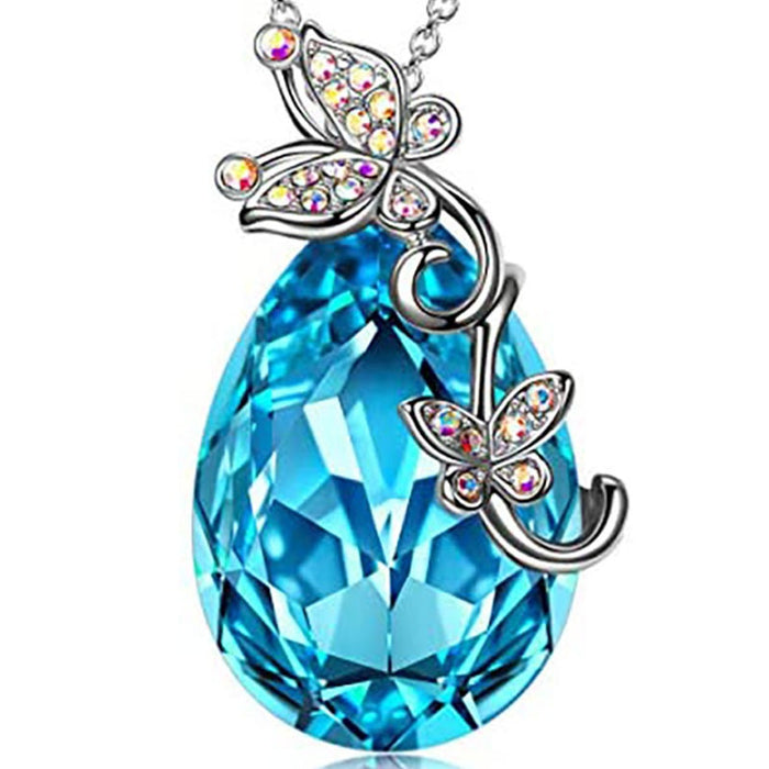 Wholesale alloy butterfly blue water droplet pendant necklace necklace MOQ≥2 JDC-NE-XunO018