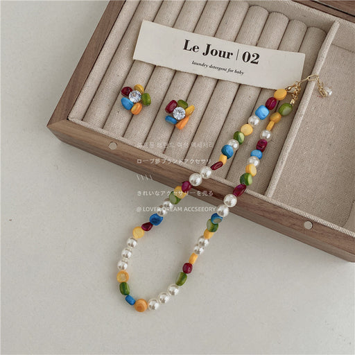 Jewelry WholesaleWholesale Rainbow Color Beaded Highlight Imitation Pearl Jewelry Set JDC-ES-Lfm012 Earrings 珞芙梦 %variant_option1% %variant_option2% %variant_option3%  Factory Price JoyasDeChina Joyas De China