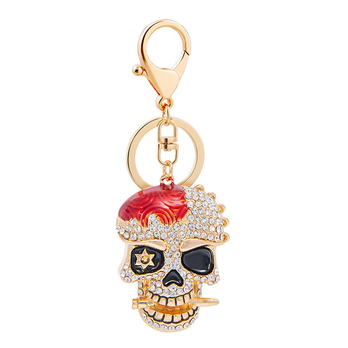 Wholesale creative diamond skull metal keychain MOQ≥2 JDC-KC-CH038