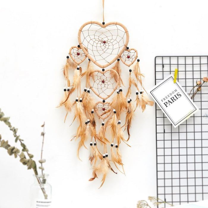 Wholesale Peach Heart Five Rings Dreamcatcher MOQ≥2 JDC-DC-JYun003