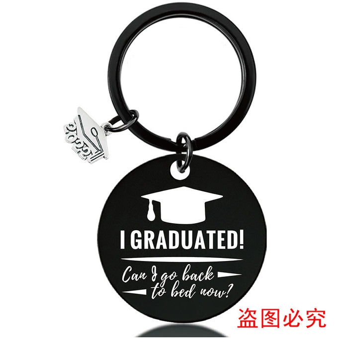 Jewelry WholesaleWholesale Graduation Season Gift Stainless Steel Round Metal Keychain JDC-KC-GangGu017 Keychains 钢古 %variant_option1% %variant_option2% %variant_option3%  Factory Price JoyasDeChina Joyas De China