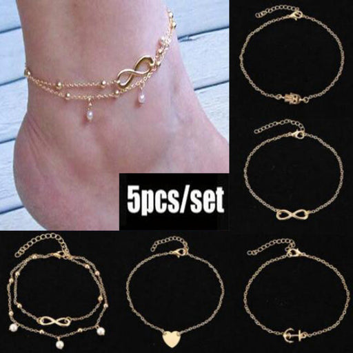 Jewelry WholesaleWholesale Set Combination Pearl Love Various Anklets 5 Piece Sets MOQ≥2 JDC-AS-RuiP002 Anklets 瑞普 %variant_option1% %variant_option2% %variant_option3%  Factory Price JoyasDeChina Joyas De China