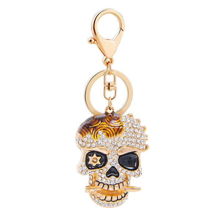 Wholesale creative diamond skull metal keychain MOQ≥2 JDC-KC-CH038