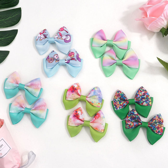 Wholesale Hair Clips Threaded Ribbon Kids Print Unicorn Butterfly MOQ≥5 JDC-HC-MNT001