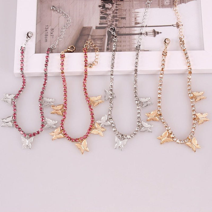 Wholesale Rhinestone Chain Small Butterfly Pendant Creative Anklet JDC-AS-ShuK003