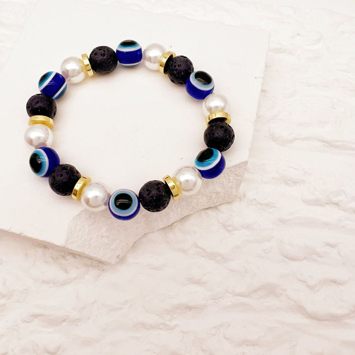 Wholesale Volcanic Stone Stretch Bracelet Devil's Eye Colorful Pearl Bracelet MOQ≥2 JDC-BT- QingH003