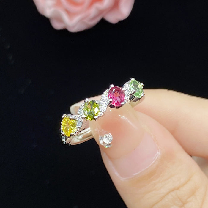 Wholesale Rings Copper Zircon Simulation Colorful Tourmaline Adjustable JDC-RS-KLQ011