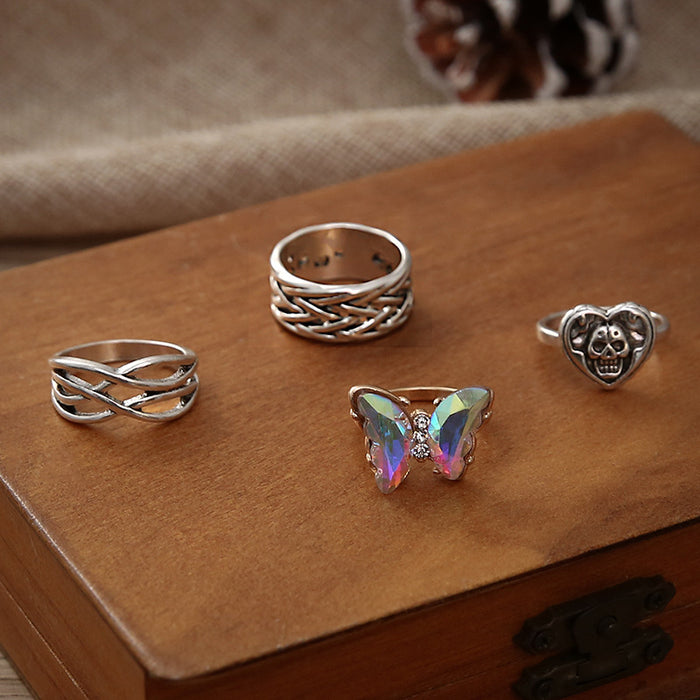 Wholesale Colorful Butterfly Skull Knotted 4 Piece Knuckle Rings MOQ≥2 JDC-RS-MYL004