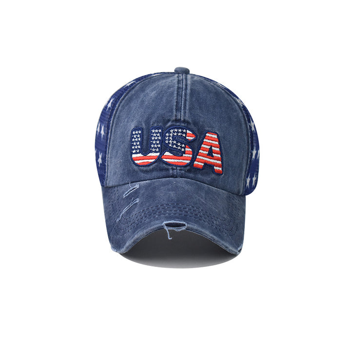 Wholesale 4th of July Washed Hole Flag Baseball Cap Independence Day MOQ≥2 JDC-FH-EXu002