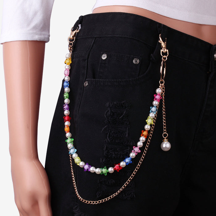 Wholesale Resin Butterfly Pearl Acrylic Alloy Pants Chain MOQ≥2 JDC-WB-WenB002