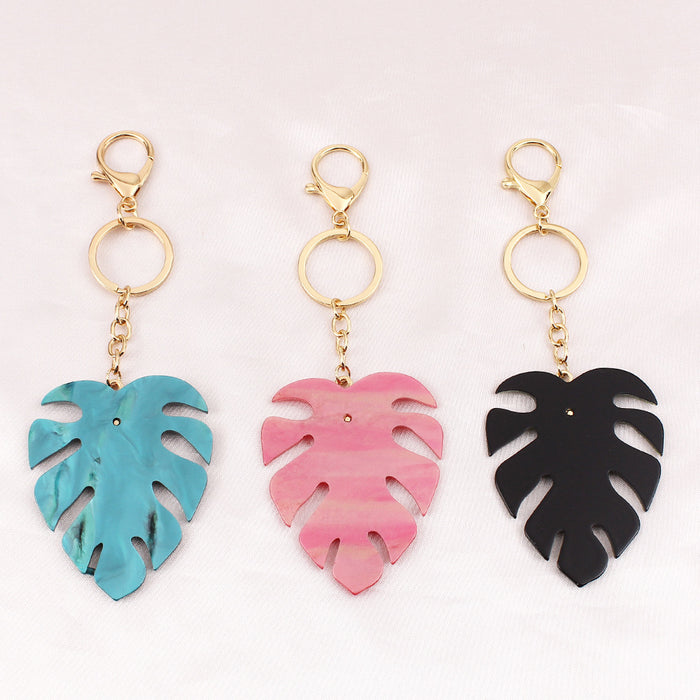 Wholesale Keychains For Backpacks Leaf Shaped Acrylic Sheet Zinc Alloy Gold Plated Keychain MOQ≥3 JDC-KC-WHao001