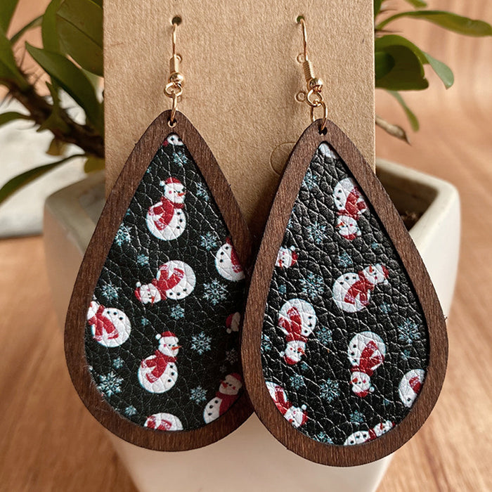 Wholesale Earrings Wooden Lychee Pattern Retro Plaid Snowflakes 2 Pairs JDC-ES-HeYi071