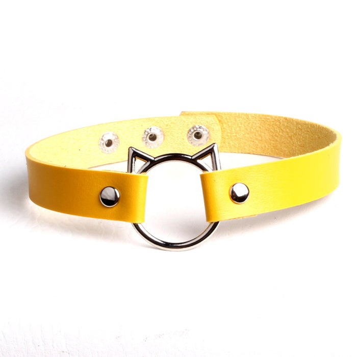 Wholesale trend cute cat head pu leather collar MOQ≥2 JDC-NE-HJ002