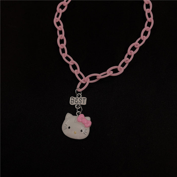 Wholesale Necklace Resin Cute Cartoon Pink Cat Pendant JDC-NE-Wenhua004