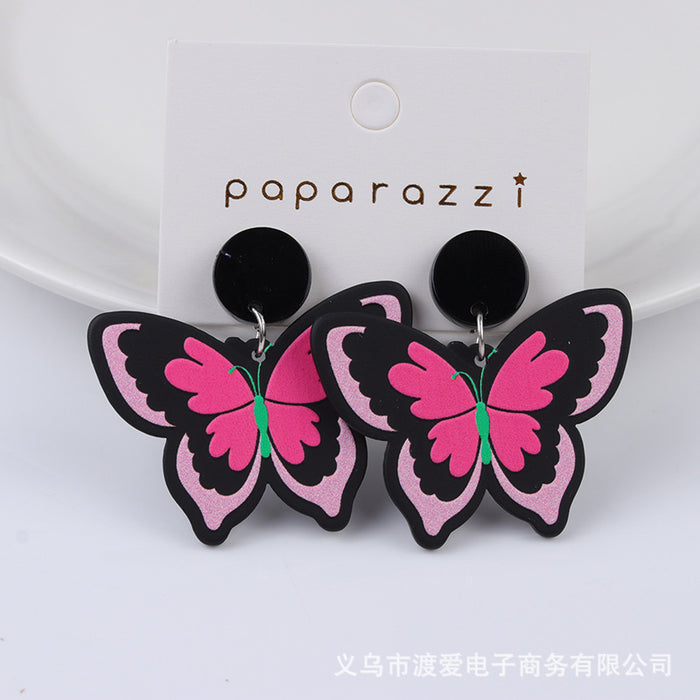 Wholesale Contrast Embossed Colorful Butterfly Print Earrings MOQ≥2 JDC-ES-DUAI029