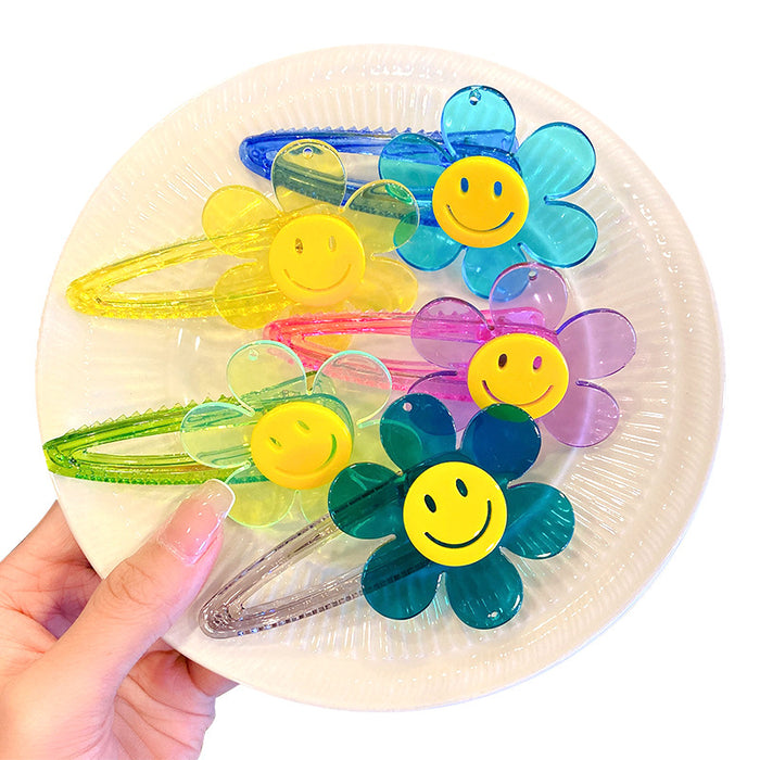 Wholesale Acrylic Hair Clip Cute Smiley Color Transparent Hairpin JDC-HC-I394