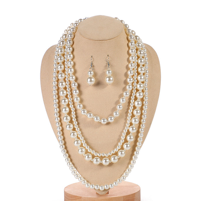 Wholesale pearl necklace Creative Vintage Multilayer Pearl Earrings Necklace Set JDC-NE-NanH002