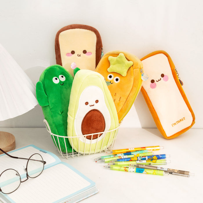 Wholesale Pencil Bags Plush Toast Strawberry Avocado Cute Large Capacity MOQ≥4 JDC-PB-buji003