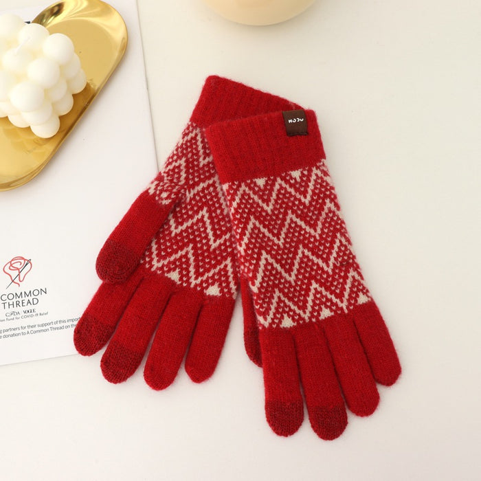 Wholesale Gloves Acrylic Warm Retro Red Knit Touch Screen JDC-GS-YanD009