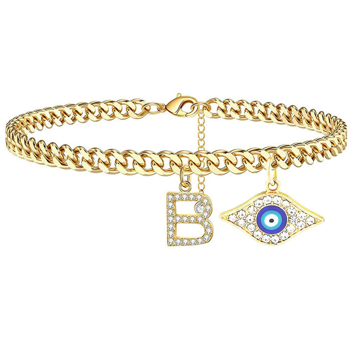 Jewelry WholesaleWholesale 26 English Alphabet Devil's Eye Pendant Cuban Chain Alphabet Anklet JDC-AS-JinM001 Anklets 金蒙 %variant_option1% %variant_option2% %variant_option3%  Factory Price JoyasDeChina Joyas De China