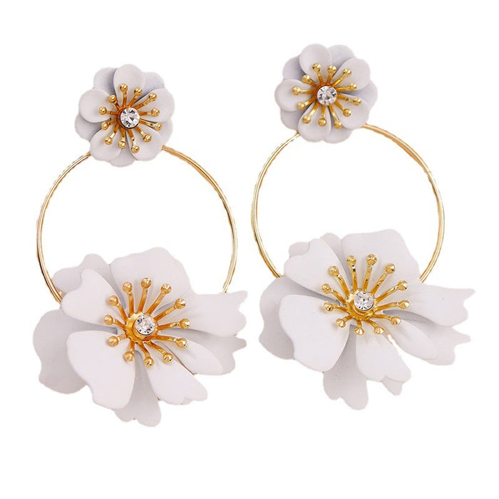 Wholesale fashion jewelry wholesale metal spray paint big flower earrings JDC-ES-GuoG001