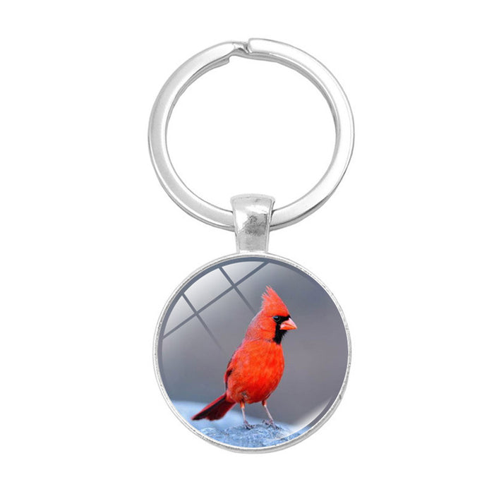 Wholesale Keychains Alloy Glass Piece Cardinal Bird Time Gem JDC-KC-HengX010