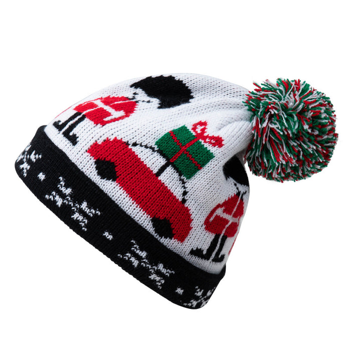 Wholesale Hat Acrylic Christmas Child Flanging Car Gift Knitted Sweater Hat JDC-FH-LvZhe006