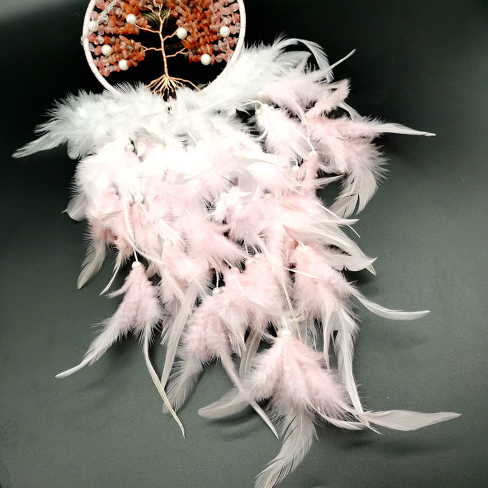 Wholesale Pink Tree of Life Gravel Feather Dreamcatcher MOQ≥2 JDC-DC-HXu002