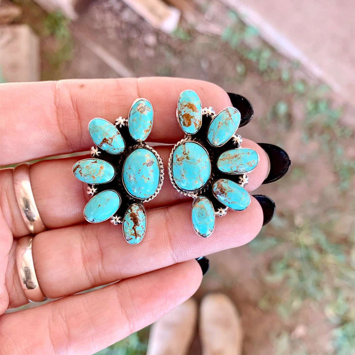 Wholesale Boho Ethnic Floral Geometric Turquoise Earrings MOQ≥2 JDC-ES-Chenyou006