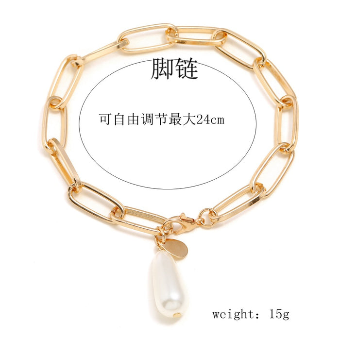 Jewelry WholesaleWholesale Water Drop Pearl Hip Hop Anklet Bracelet Two Piece Set JDC-AS-Ly011 Anklets 乐钰 %variant_option1% %variant_option2% %variant_option3%  Factory Price JoyasDeChina Joyas De China