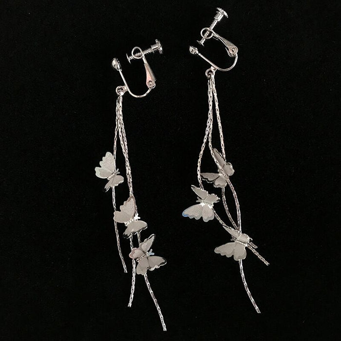 Wholesale 925 butterfly long tassel stud earrings JDC-ES-Dengy014