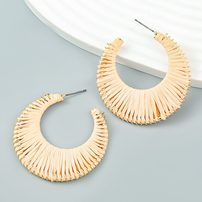 Wholesale Raffia Braided C Shape Earrings MOQ≥2 JDC-ES-jiul008