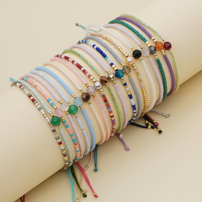 Wholesale Rice Beads Hand Woven Colorful Beaded Small Bracelet Women Lucky Stone JDC-BT-GBH096