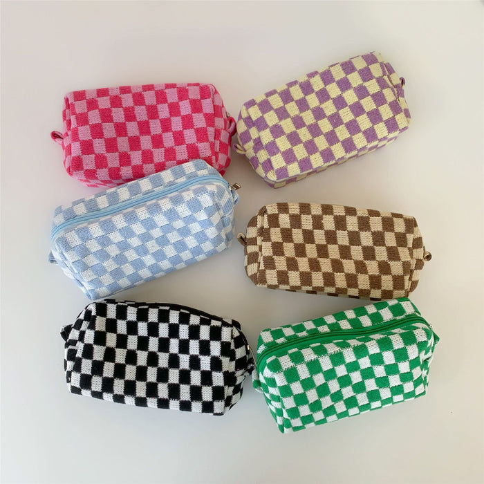 Wholesale Cosmetic bag Knitted Fabric Checkerboard Large Capacity MOQ≥3 JDC-CB-JiJ001