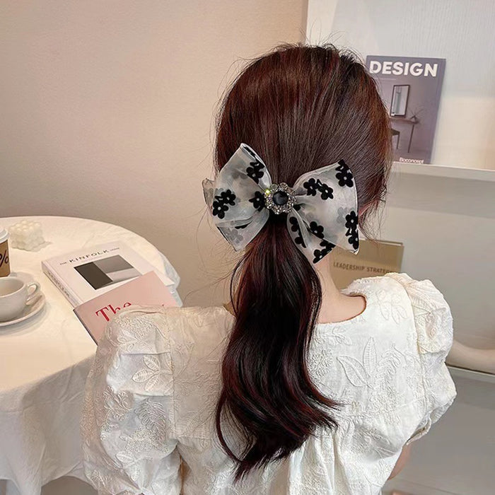 Jewelry WholesaleWholesale Diamond Floral Print Organza Bow Hair Clip JDC-HC-DiShuo005 Hair Clips 迪硕 %variant_option1% %variant_option2% %variant_option3%  Factory Price JoyasDeChina Joyas De China