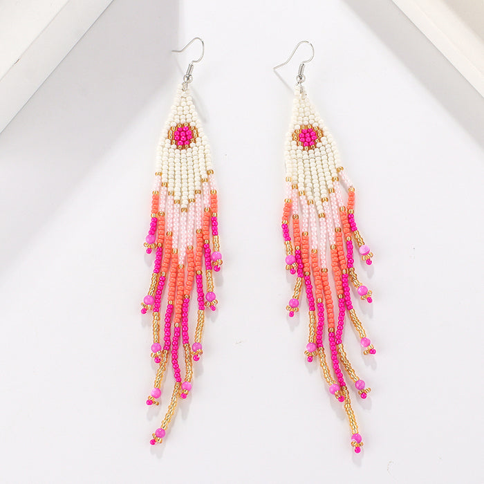 Jewelry WholesaleWholesale Ethnic Style Colorful Rice Beads Boho Tassel Earrings JDC-ES-YuanQ005 Earrings 圆沁 %variant_option1% %variant_option2% %variant_option3%  Factory Price JoyasDeChina Joyas De China