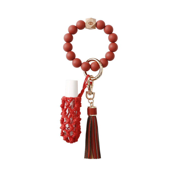 Wholesale Skull Hairball Leather Tassel Silicone Beaded Wristlet Keychain JDC-KC-JM036