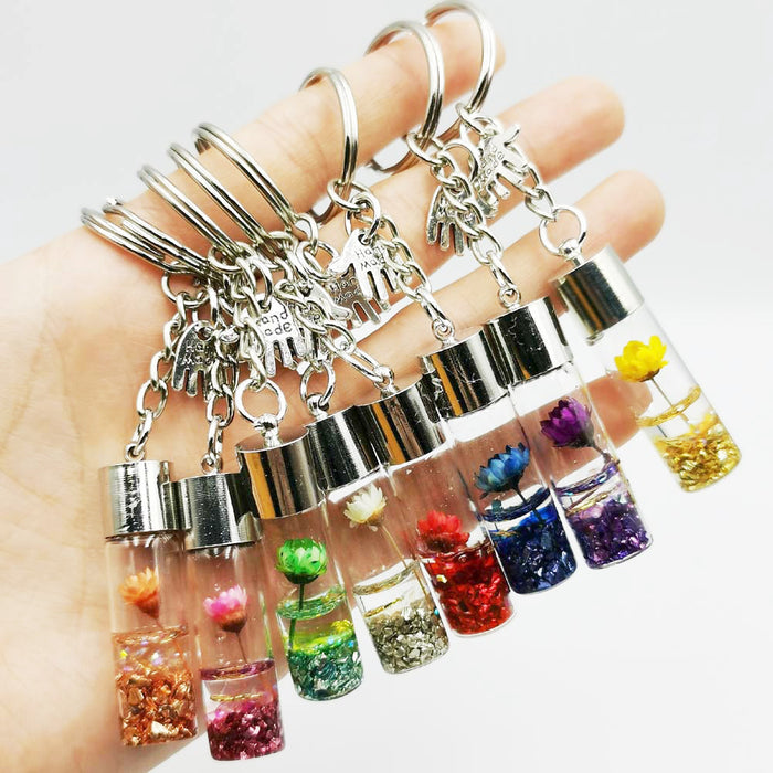 Jewelry WholesaleWholesale dried flower glass bottle pendant keychain MOQ≥2 JDC-KC-QiShi015 Keychains 奇释 %variant_option1% %variant_option2% %variant_option3%  Factory Price JoyasDeChina Joyas De China