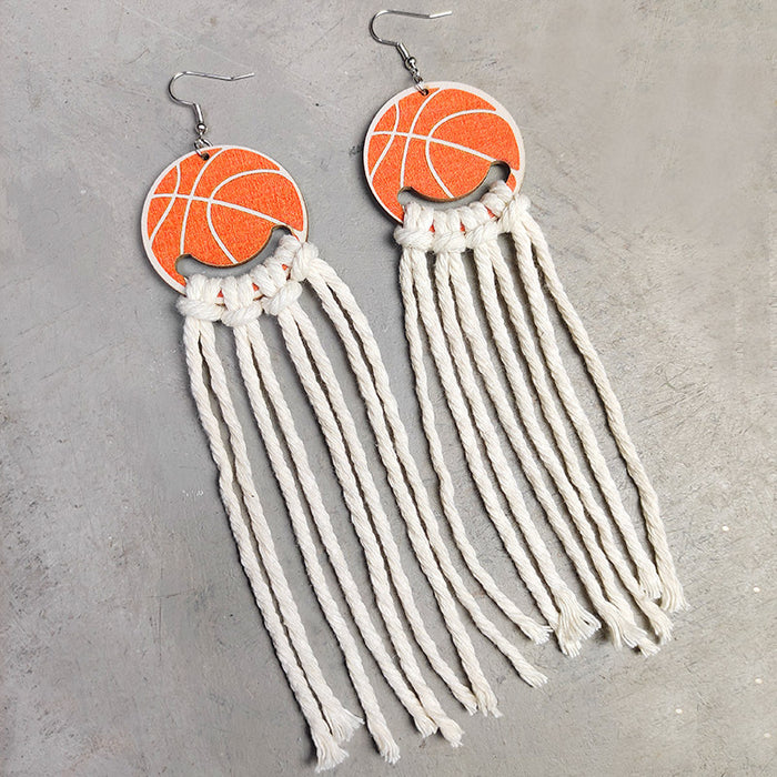 Wholesale Earrings Wooden Balls Bohemian Hand Woven Long Tassels 2 Pairs JDC-ES-HeYi085