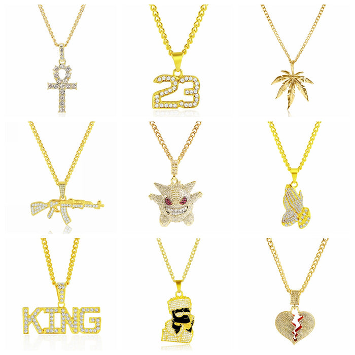 Wholesale Necklaces Alloy Rhinestone Punk Hip Hop Alphabet Men JDC-NE-ManY012