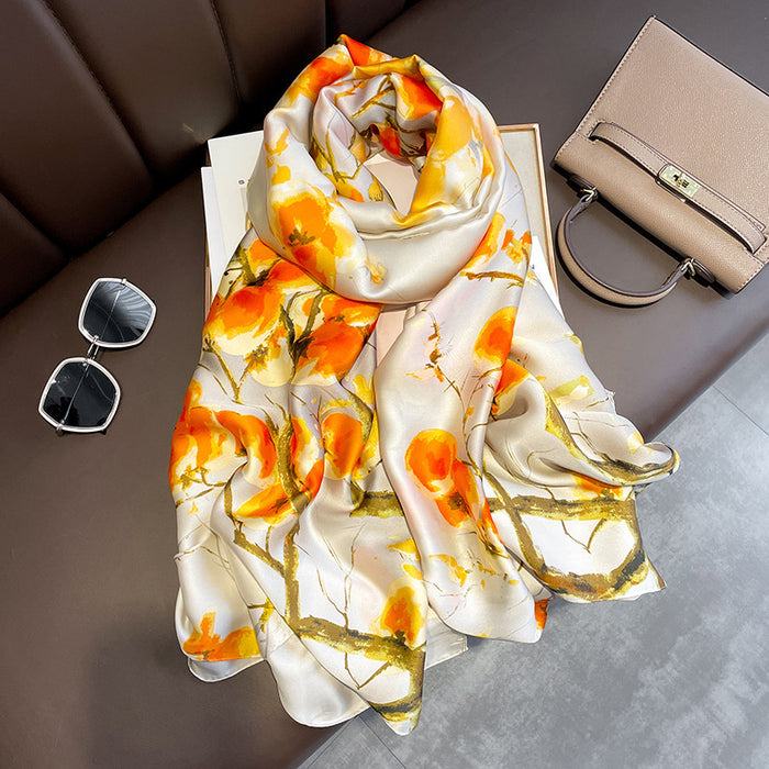 Wholesale Silk Scarf Polyester Printed Silk Shawl Sun Protection (F) MOQ≥2 JDC-SS-Zhitao001