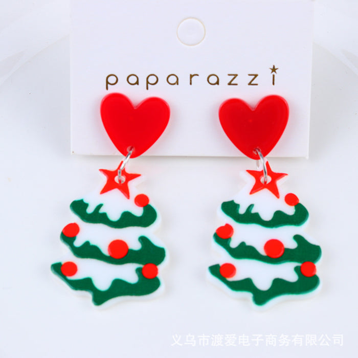 Wholesale Christmas Tree Cartoon Gift Socks Contrast Color Embossed Print Earrings JDC-ES-DUAI019