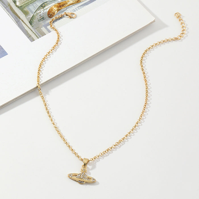 Wholesale Alloy Trend Micro Encrusted Diamond Saturn Necklace JDC-NE-E326