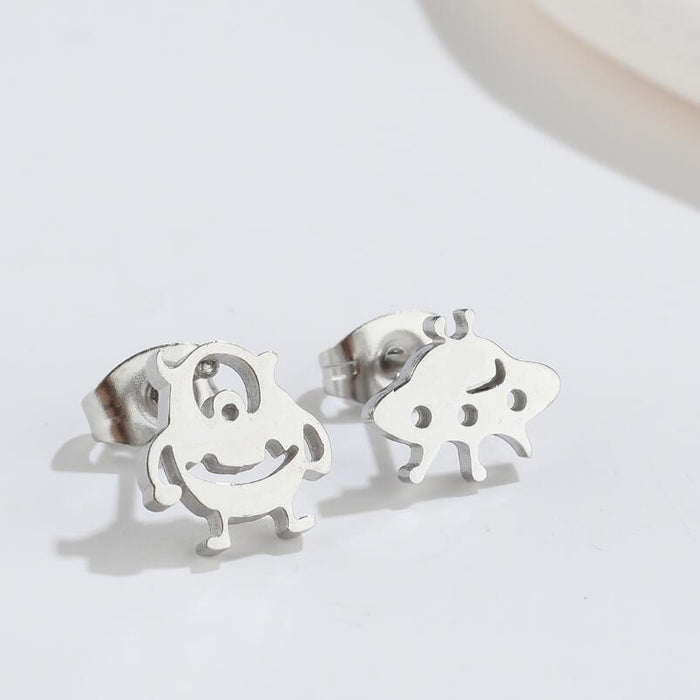 Wholesale Earrings Titanium Steel Asymmetric Alien Cartoon Cute Stud Earrings JDC-ES-JS005