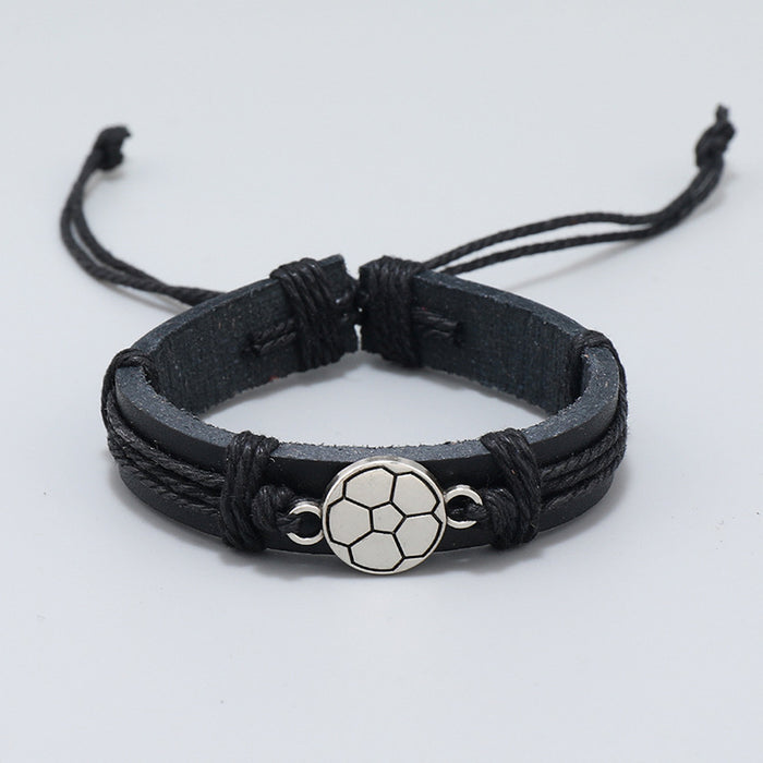 Jewelry WholesaleWholesale Simple Handwoven Black Football Leather Bracelet JDC-BT-PK021 Bracelet 庞克 %variant_option1% %variant_option2% %variant_option3%  Factory Price JoyasDeChina Joyas De China