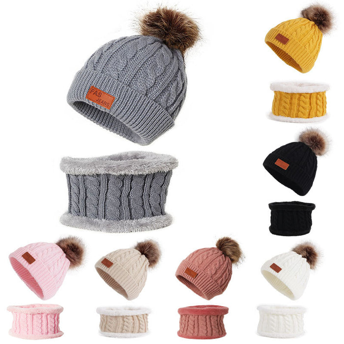 Wholesale Hat Yarn Imitation Raccoon Ball Kids Hat Scarf Set JDC-FH-Shengs004