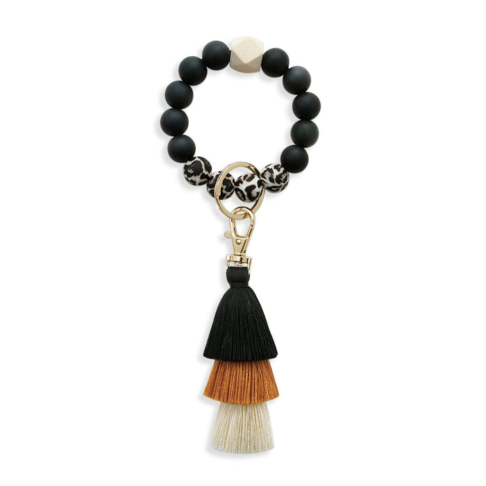 Wholesale Skull Hairball Leather Tassel Silicone Beaded Wristlet Keychain JDC-KC-JM036